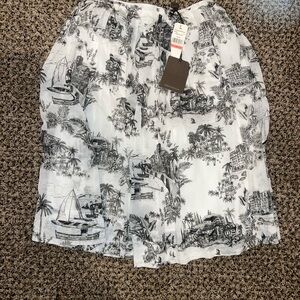 Tommy Bahama Black and White Scenic A-Line Skirt